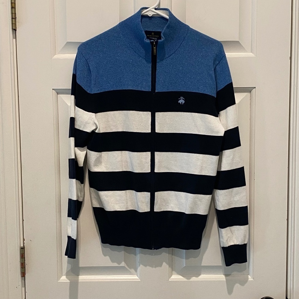 Brooks Brothers full zip cardigan sweater blue stripes 16196